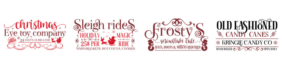 Decorative Santa Sack Inscriptions, Quotes Bundle Vector Illustration for Sticker, Presentation, Stationery