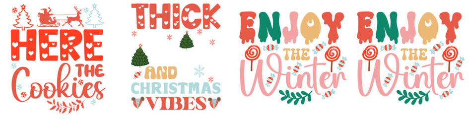 Fototapeta premium Cute Retro Christmas Calligraphy, Labels And Badges Pack Vector Illustration for Label, Vouchers, Gift Card