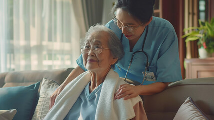 Obraz premium Senior woman with nurse.