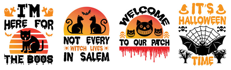Classic Halloween Hand Lettering, Inscriptions Pack Vector Illustration for Greeting Card, Stationery, Advertising