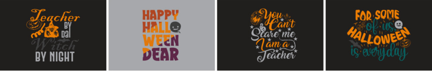 Fototapeta premium Decorative Halloween Hand Lettering, Calligraphy Collection Vector Illustration for Printable, Wrapping Paper, T-Shirt Design