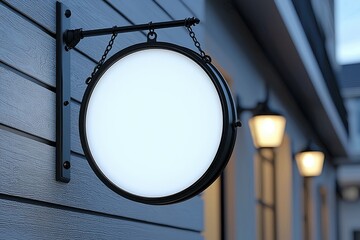 Blank Round Signboard on Building Wall