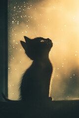 Kitten Gazing at the Night Sky