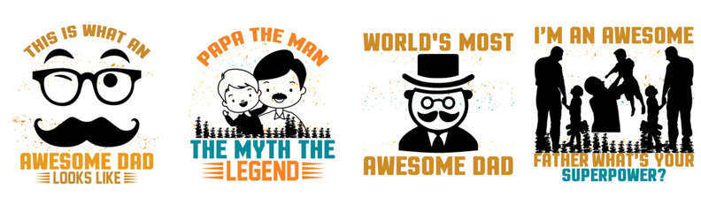 Cute Fathers Day Labels And Badges, Calligraphic Lettering Bundle Vector Illustration for Poster, Stationery, Printing Press