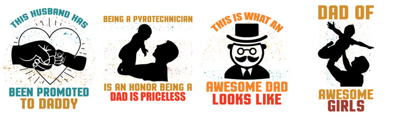 Cute Fathers Day Quotes, Inscriptions Collection Vector Illustration for Bookmark, Stationery, Packaging