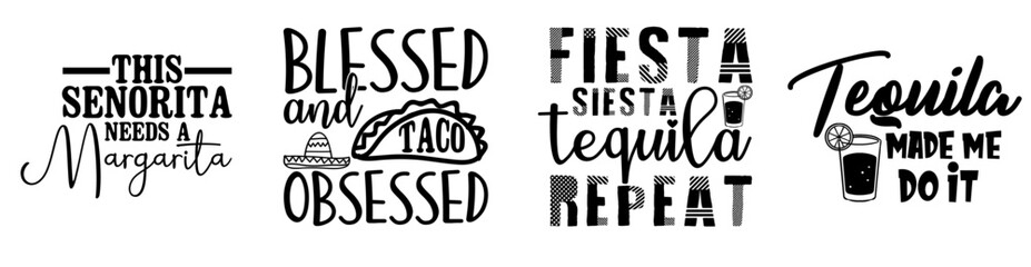 Modern Cinco De Mayo Typography, Trendy Retro Style Illustration Pack Vector Illustration for Holiday Cards, Newsletter, Label