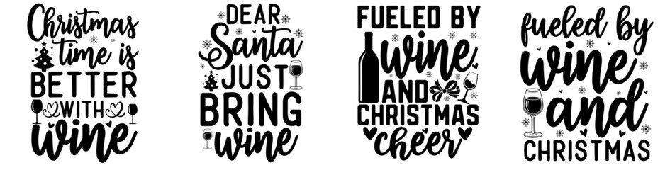 Classic Christmas Wine Calligraphy, Trendy Retro Style Illustration Set Vector Illustration for Magazine, Advertising, Icon