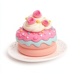 a cute Opera Cake, icon 3D clay style, Pastel color, isolate on white background