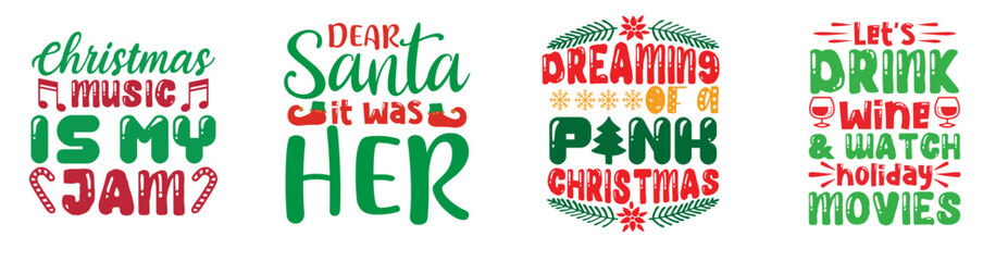 Creative Christmas Inscriptions, Calligraphic Lettering Bundle Vector Illustration for Advertising, Decal, Banner