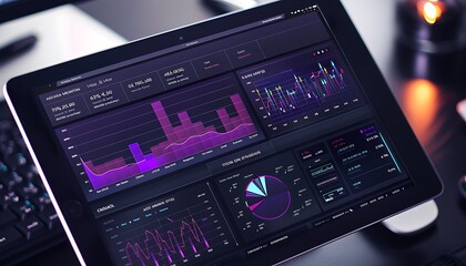 Sleek Business Analytics Dashboard on Tablet with Real-Time Data and Dynamic Colors