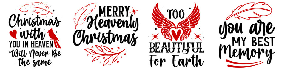 Classic Christmas In Heaven Phrases, Trendy Retro Style Illustration Set Vector Illustration for Icon, Advertising, Presentation