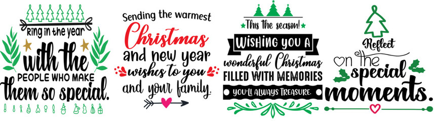 Creative Christmas Craft Include Phrases, Typographic Emblems Bundle Vector Illustration for Poster, Presentation, Advertisement
