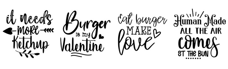 Classic Burger Calligraphy, Typography Bundle Vector Illustration for Stationery, Banner, Printing Press