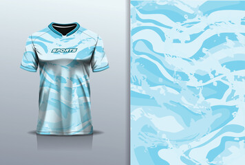 Sport jersey template mockup wave texture abstract design for football soccer, racing, running, e sports, blue color  © Nimpuna O