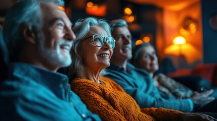 Obraz premium Baby Boomers watching nature documentary together, reflecting shared interests in learning and bonding experience of shared activities.