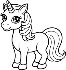 Cute Cartoon Unicorns isolated on white background. Cute unicorn line and color. Vector illustration for coloring books