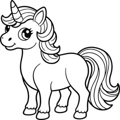 Cute Cartoon Unicorns isolated on white background. Cute unicorn line and color. Vector illustration for coloring books
