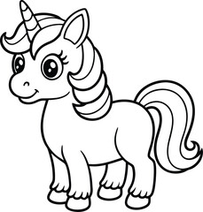 Fototapeta premium Cute Cartoon Unicorns isolated on white background. Cute unicorn line and color. Vector illustration for coloring books