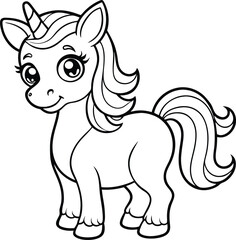 Cute Cartoon Unicorns isolated on white background. Cute unicorn line and color. Vector illustration for coloring books
