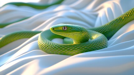 Obraz premium This image features a green snake slithering on a smooth surface, symbolizing Chinese New Year 2025.