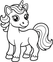Cute Cartoon Unicorns isolated on white background. Cute unicorn line and color. Vector illustration for coloring books