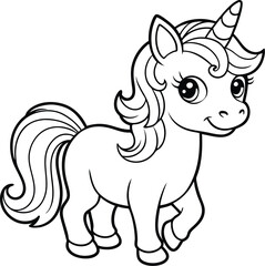 Cute Cartoon Unicorns isolated on white background. Cute unicorn line and color. Vector illustration for coloring books