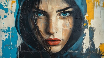 A Portrait of a Woman With Blue Eyes and a Hood