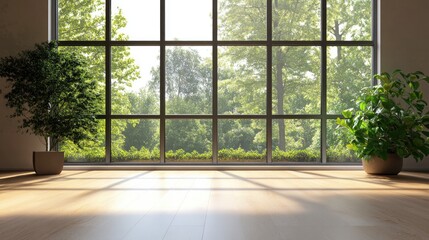 Interior space with a large window 3D rendering