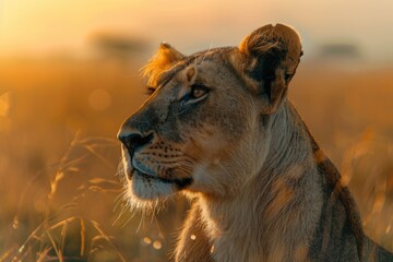 Fototapeta premium A close-up view of a lion in a natural habitat