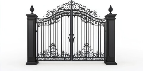 3D rendering of a model featuring double entrance metal doors isolated on a white background