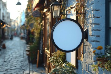 Blank Round Signboard On A Building In A European City