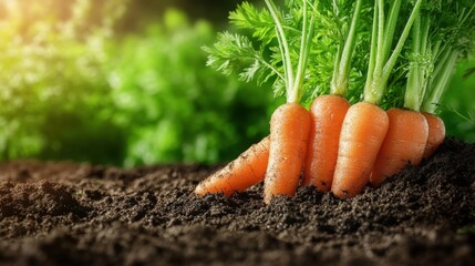 Fresh Carrots Growing in Rich Soil