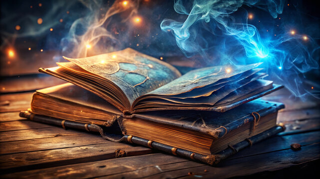 Magical Ancient Book With Smoke And Glowing Lights