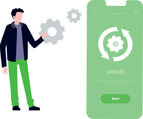 The boy is updating the mobile system.