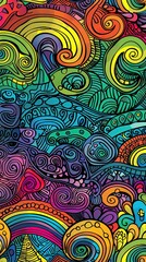 Fototapeta premium Black Funky, colorful Hispanic textile design against a black screen, creating an engaging visual for mental health.