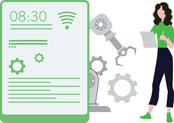 The girl is reading a document.