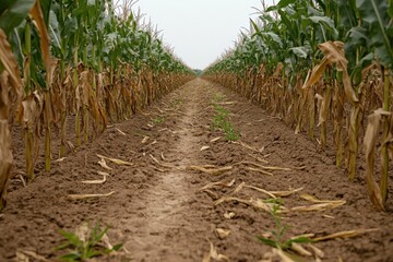 Naklejka premium Withered Cornfield Indicating Drought or End of Harvest Season