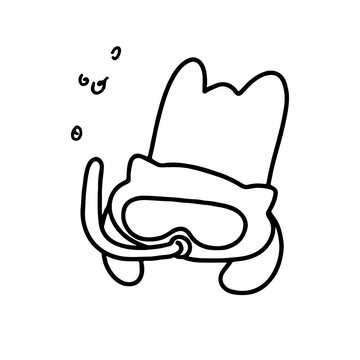 recommend clip art: Cat Diving with Equipment | Cute Line Art Vector | Minimalist Vacation Design