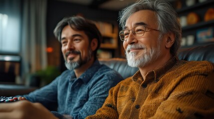 Middle-aged friends enjoying playing games casually The focus is on fun and relaxing video games for people of all ages.