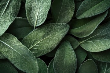 Obraz premium Detailed Close-Up of Overlapping Sage Leaves