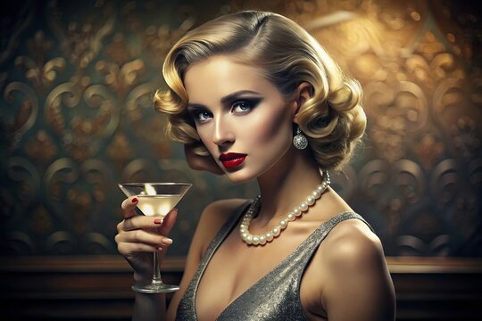 Vintage Hollywood glamour luxurious sophisticated gin martini classic elegance sophisticated luxurious
