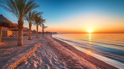 Landscape with three corners fayrouz beach resort at sunrise in Marsa Alam, Egypt 