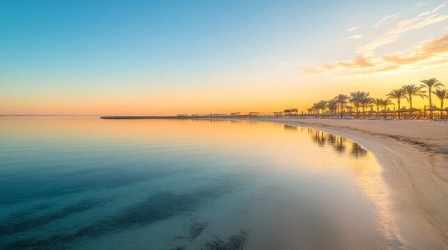 Landscape with three corners fayrouz beach resort at sunrise in Marsa Alam, Egypt 