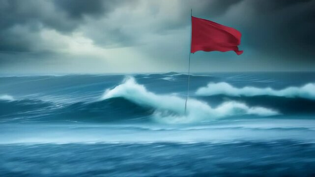 video of red flag at sea indicates the presence of large and dangerous waves