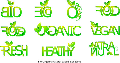 Modern Bio Natural Organic Labels icons Set. Bio Healthy foods illustration background.
