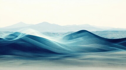 Serene landscape featuring soft, rolling hills in shades of blue, evoking tranquility and calmness in nature's beauty.
