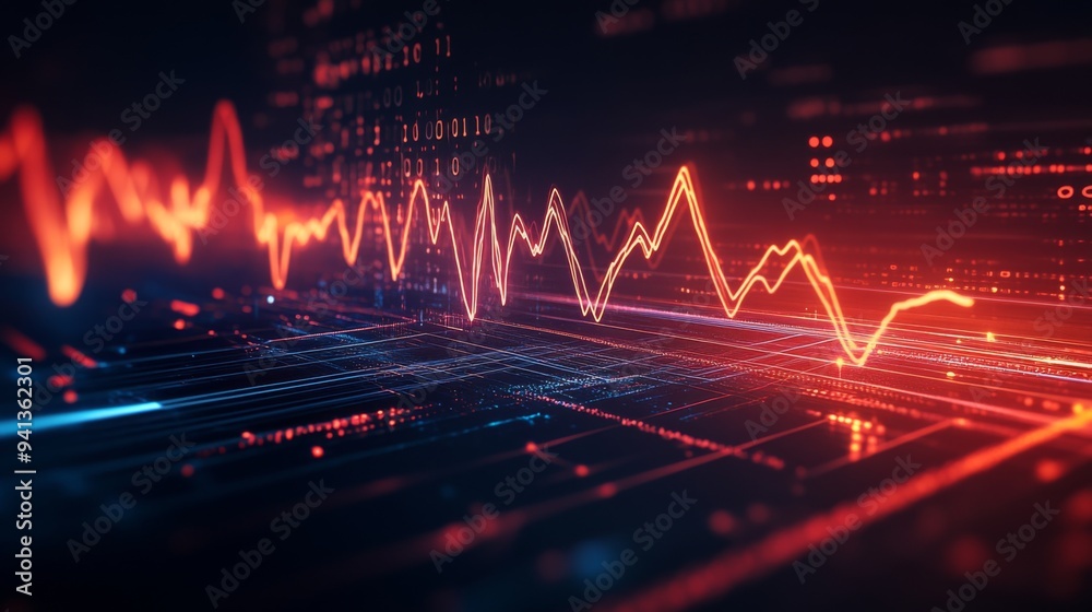 Poster a dynamic, glowing ecg line on a black background, with digital numbers indicating a heartbeat rate 