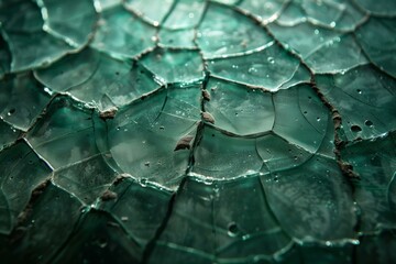Obraz premium Close-Up of Green Stained Glass with Cracked Pattern