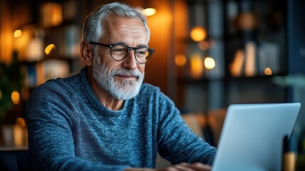 Obraz premium A Senior man attending online class using laptop By staying active and connected.
