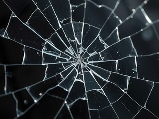 Obraz premium Cracked glass window, black background